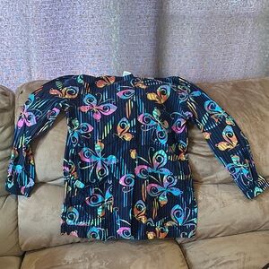 Colorful Butterfly long sleeve scrub jacket button down size XS